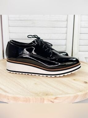 Aldo Ereillan Platform Patent Leather Pointed Toe Oxford Loafers Black White 7.5